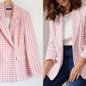 • NWOT! • Mint Velvet coton blend pink and white houndstooth blazer